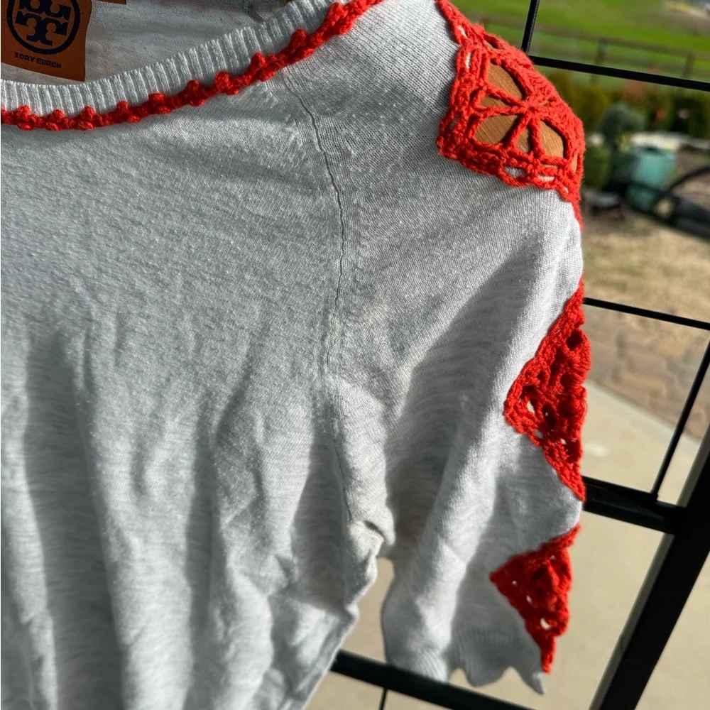 Tory Burch Gray Top with Red Accents - Picture 5 of 6